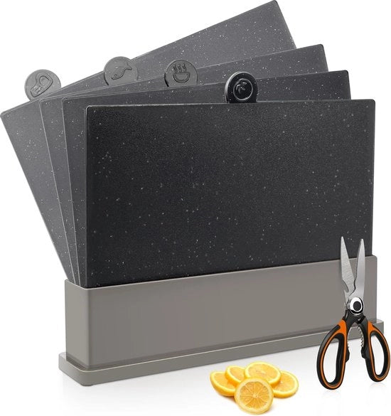 Tavolo da Taglio, Plastico, Set da 4, Tavoli da Taglio con Maniglia e Racks, Senza BPA, Resistenti al Lavastoviglie, Durevoli, Antiscivolo