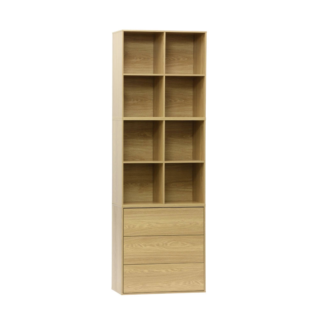 Libreria modulare in legno, 3 cassetti 8 vani, quercia