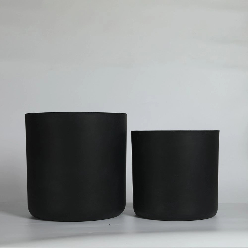 Set 2 Vasi da Giardino in Cemento Rotondi con Fori di Drenaggio ¨C Xylo ¨C Nero, 34x32cm & 40x40cm