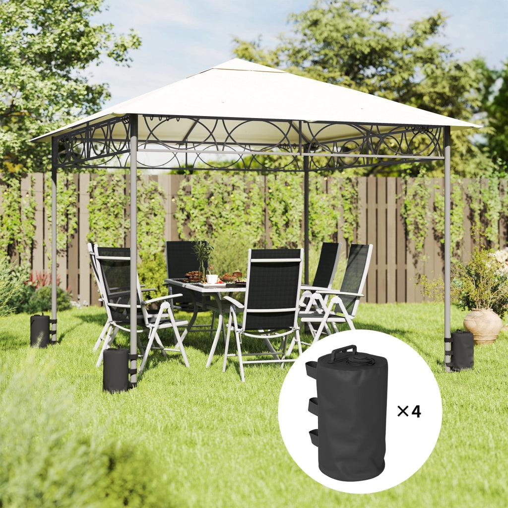 Set 4 Zavorre per Gazebo Ø20x32,5 cm con Maniglie e Cinghie a Strappo in Tessuto Plastica 500D Nero