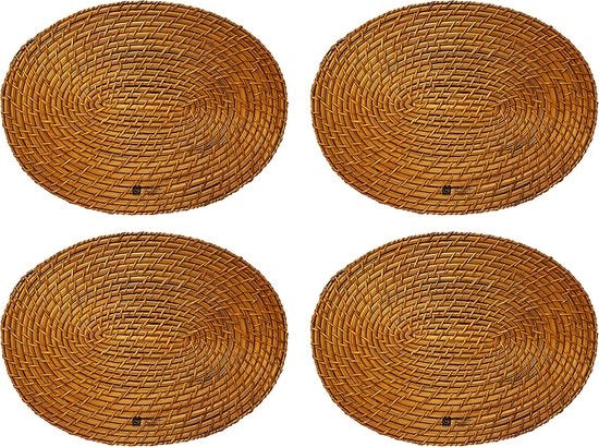 Set di 4 piastrelle di bambù per tavolo in 30 cm x 40 cm in forma ovale marrone I piastrelle di supporto per tavolo Japandi artigianali