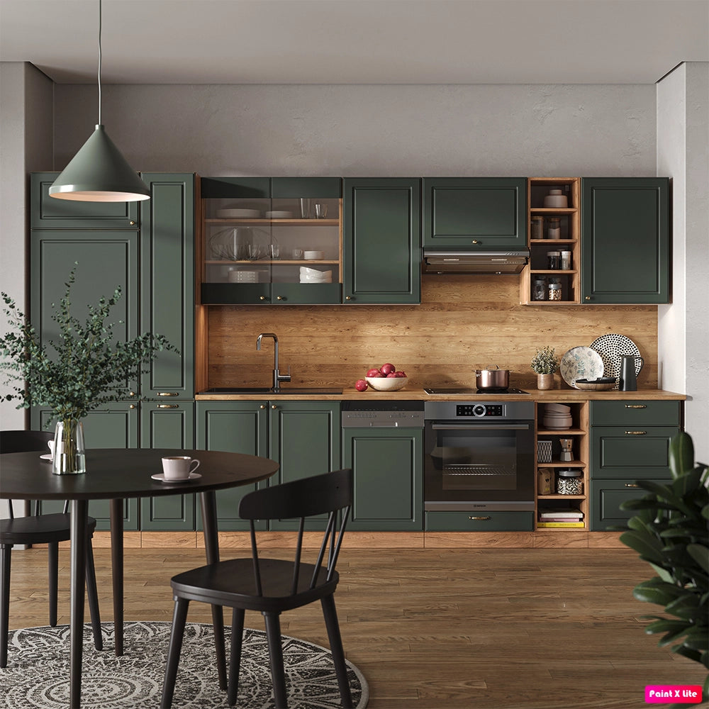 Cucina componibile Fame-Line Verde-oro rustico/Rovere dorato 355 cm, PL Marmo Vicco