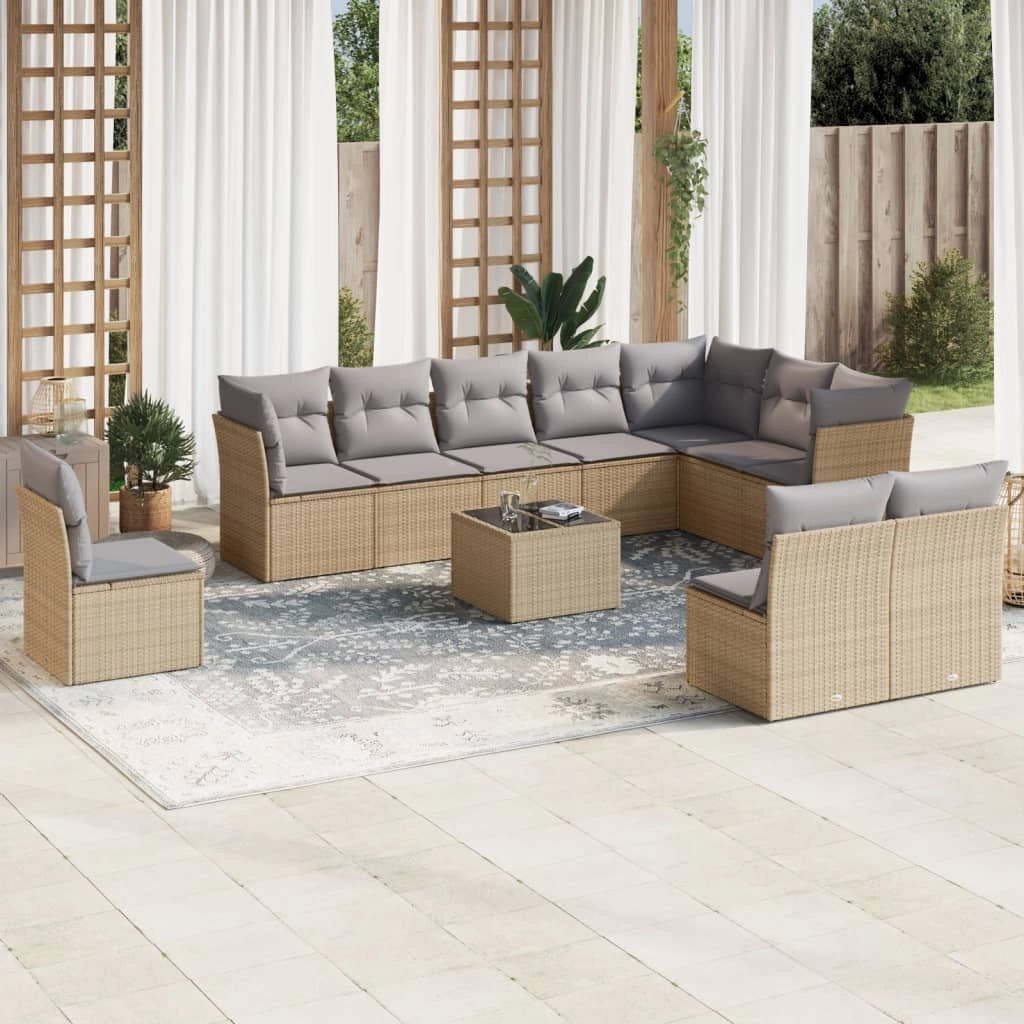 Set Divani da Giardino 11 pz con Cuscini Beige in Polyrattancod mxl 111984