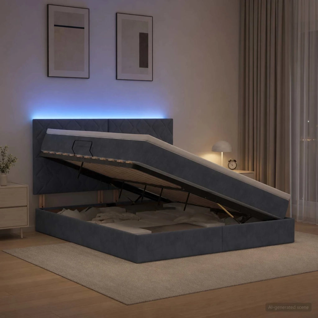 Letto con contenitore LED e materasso Grigio Scuro 140 x 200 cm 3460195