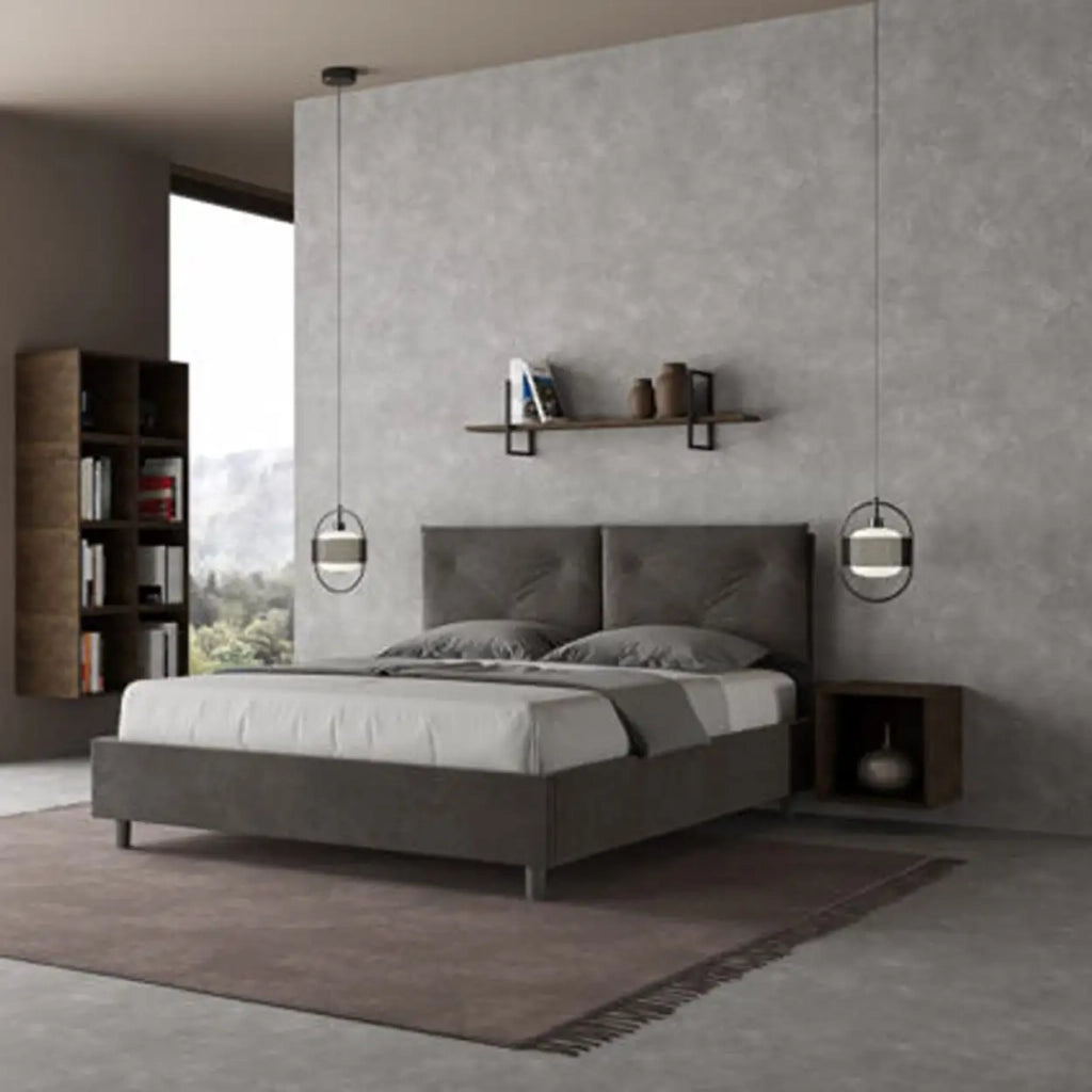 Letto matrimoniale con rete imbottito 160x210 microfibra grigio Appia