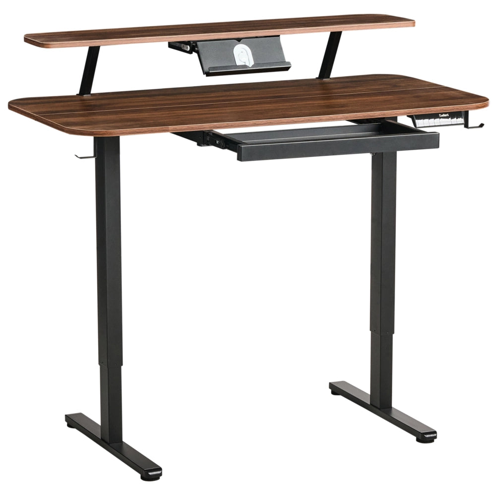 Scrivania elettrica regolabile Piano marrone Struttura e gambe in acciaio nero 120 x 60 Stand and Sit Home Office Stand and Sit Tappetino per mouse Design scandinavo moderno