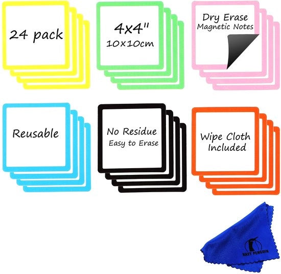 Magnetite per lavagna - 24 pezzi - 10x10cm etichette magnetiche per scrivere a casa, in ufficio, su Kanban e a scuola