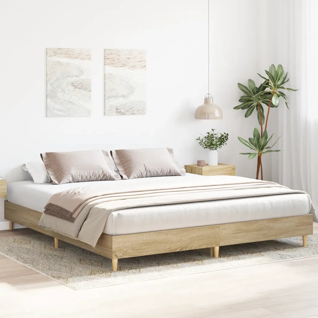 Letto matrimoniale | Letto per adulti | Giroletto senza Materasso Rovere Sonoma 200x200cm in Truciolato