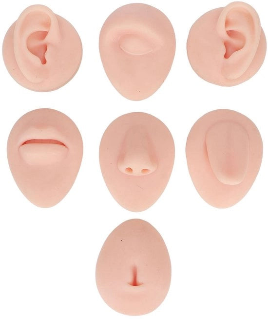 Modello del corpo in silicone morbido - Simulatore di piercing - Imitazione orecchio/occhio/naso/bocca/labbra/navele - Per principianti - Riciclabile - Sicuro per l'alimentazione - Modello di piercing