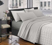 Completo Letto Lenzuola Matrimoniale,100% Cotone, Set letto, Lenzuolo Sopra, Sotto e Federe 2 Piazze Grigio