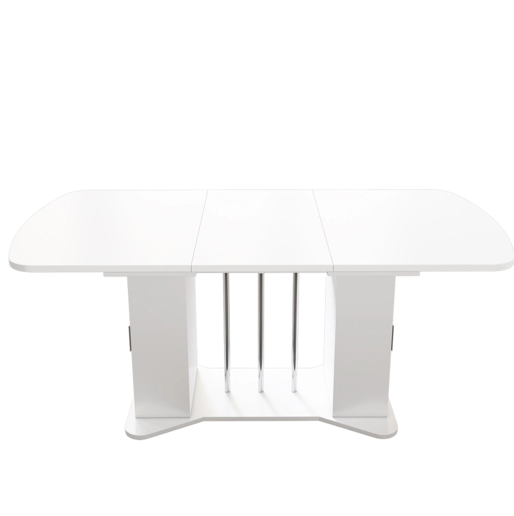 Tavolo da pranzo allungabile 120/160x80 cm con vano contenitore; MDF bianco