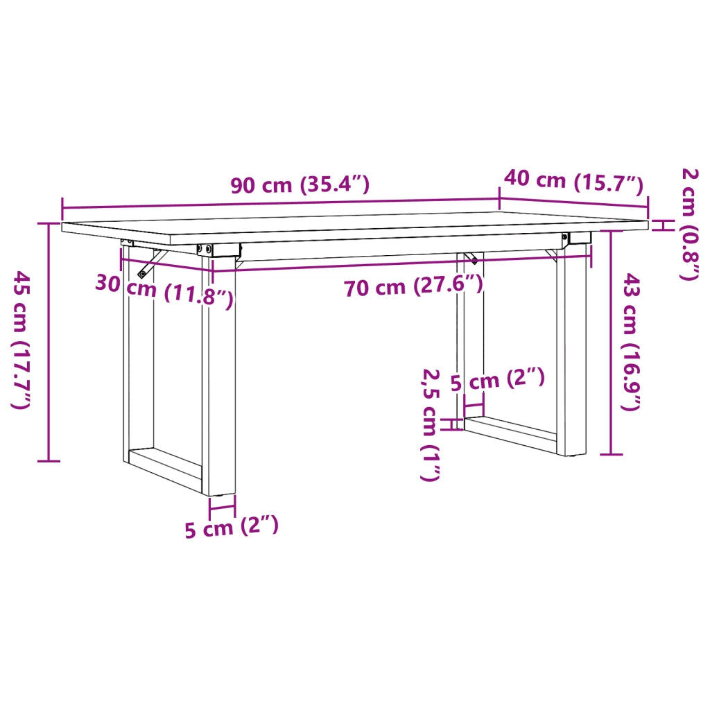 Tavolino da Salotto Telaio a O 90x40x45cm Legno Pino e Acciaio