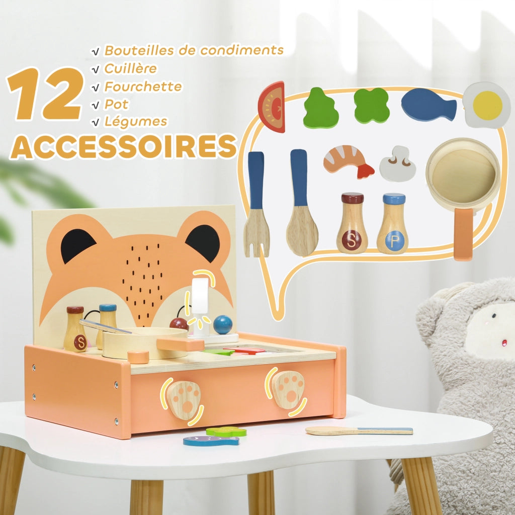 Cucina Giocattolo in Legno per Bambini con 12 Accessori ¨C zephmum ¨C Naturale