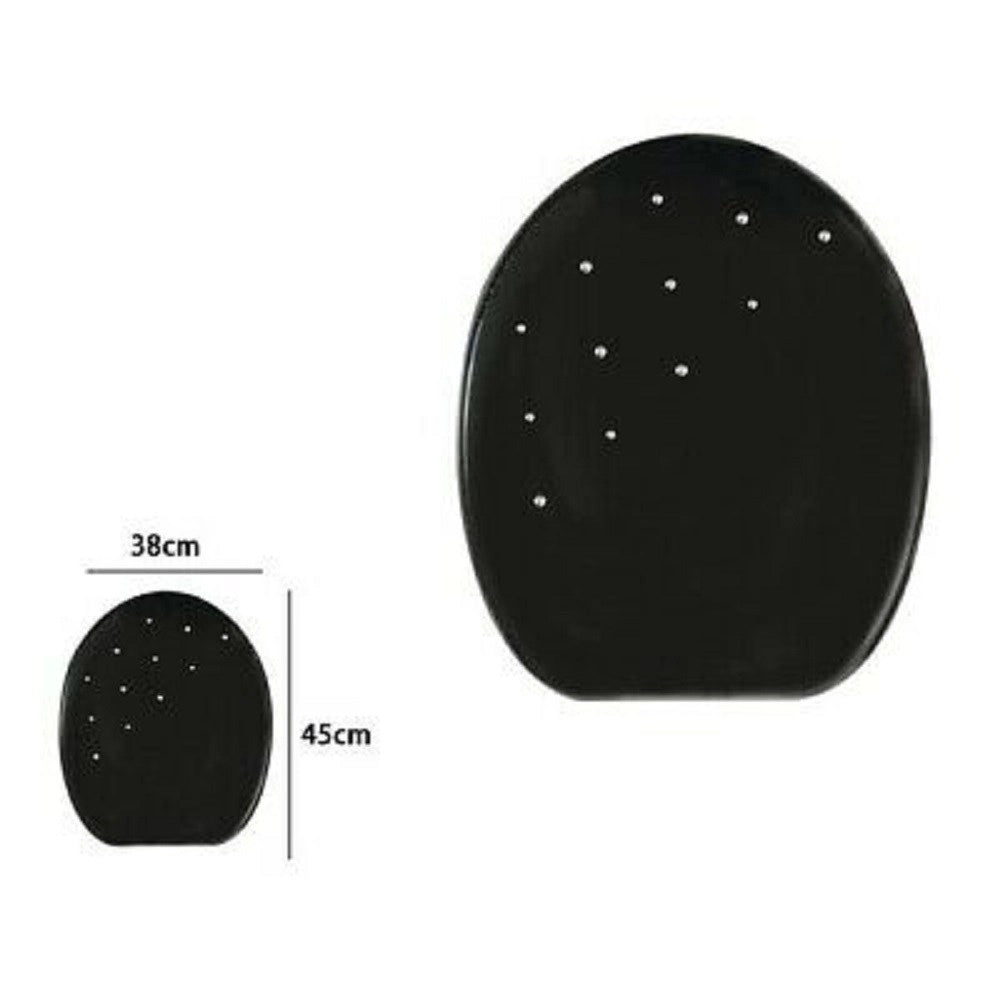 Trade Shop - Copriwater Copri Water Sedile Wc Bagno Universale Mdf Nero Strass -        3,5