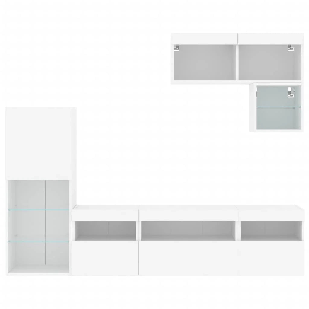 Mobile TV multimediale Scaffale TV Credenza TV Sala da pranzo Soggiorno Camera da letto con LED 6 pezzi Legno composito bianco 02_0029426