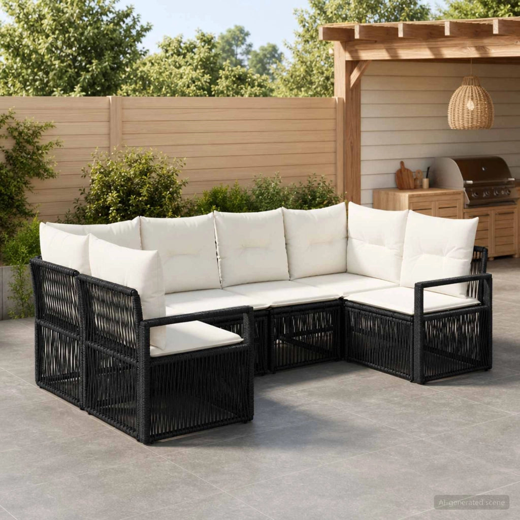 Set Divano da Giardino 6 pz 6-Numero di posti Nero polyrattan 3435808