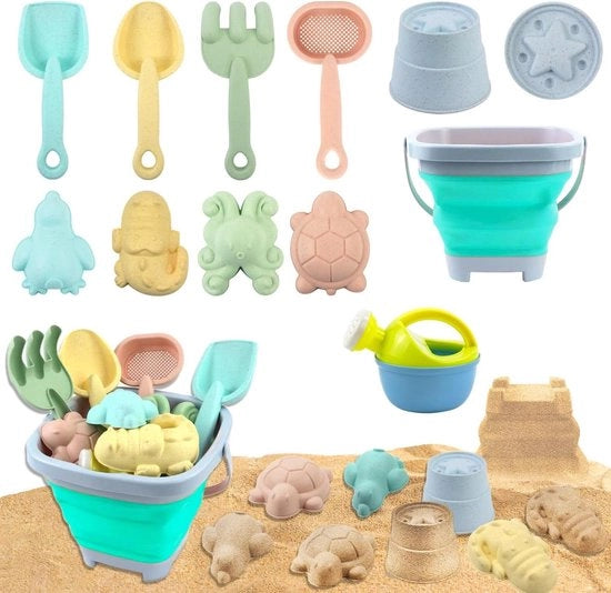 Set di sabbia per bambini 11 pezzi - Giocattolo di sabbia con secchio pieghevole - Giocattolo all'aperto - Sabbia siliconica per bambini da 2 3 4 5 anni (Blu)