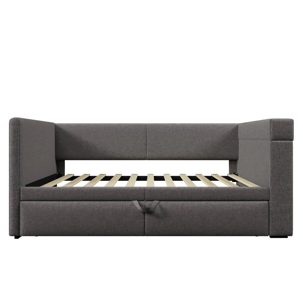 Divano letto 90x200 cm con letto estraibile e USB; cotone e lino grigio