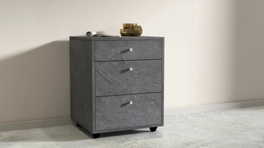 Cassettiera Asgabat, Cassettiera camera da letto , Settimino con 3 cassetti, 47x45h61 cm, Ardesia