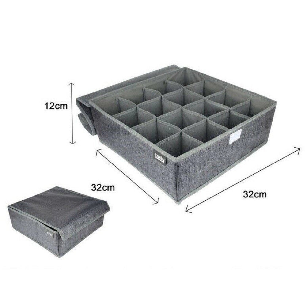 Trade Shop - Porta Oggetti Tessuto Organizer Contenitore Biancheria 16 Posti 32x32x12cm 69719 -