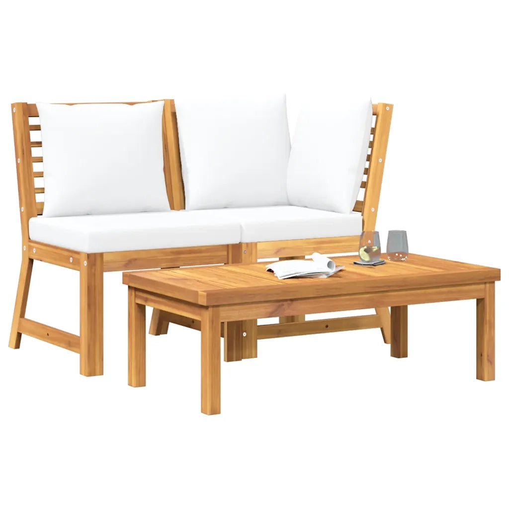 Set Divani da Giardino 3 pz con Cuscini Crema in Legno Acacia cod mxl 73915