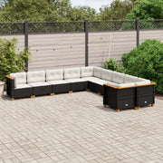 Set Divani da Giardino 10pz con Cuscini in Polyrattan Nero