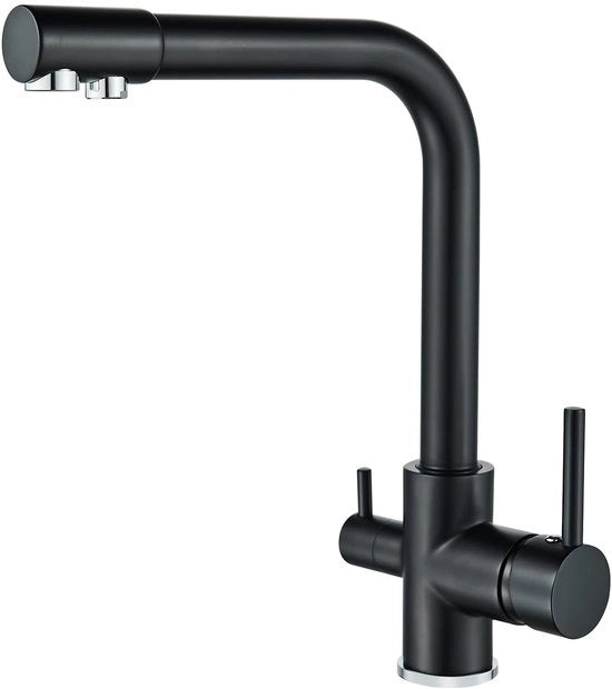 3 viei rubinetto, rubinetto da acqua per cucina 3 in 1, sistema di filtraggio, rubinetto da cucina in ottone, rubinetto per sistemi di osmosi, 360° girevole, nero