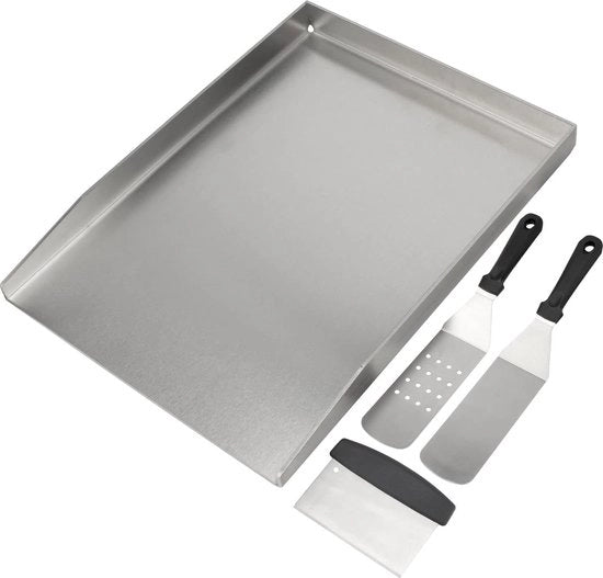 Griglia 26 x 44,5 cm, piastra BBQ in acciaio inossidabile con set di spatola e schiuma per la maggior parte delle griglie a gas e a carbone.