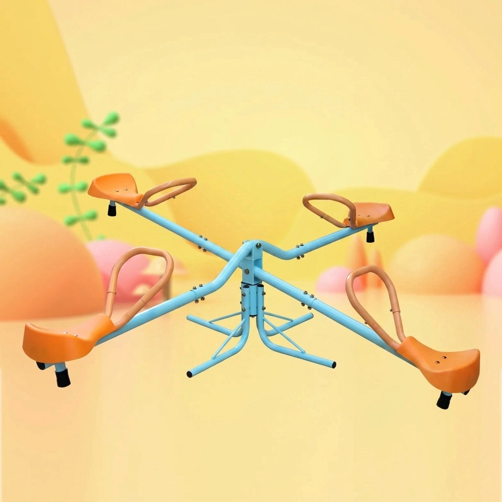 Dondolo Basculante per Bambini 4 Posti 182;88 cm con Sedute Antiscivolo; Blu e Arancione