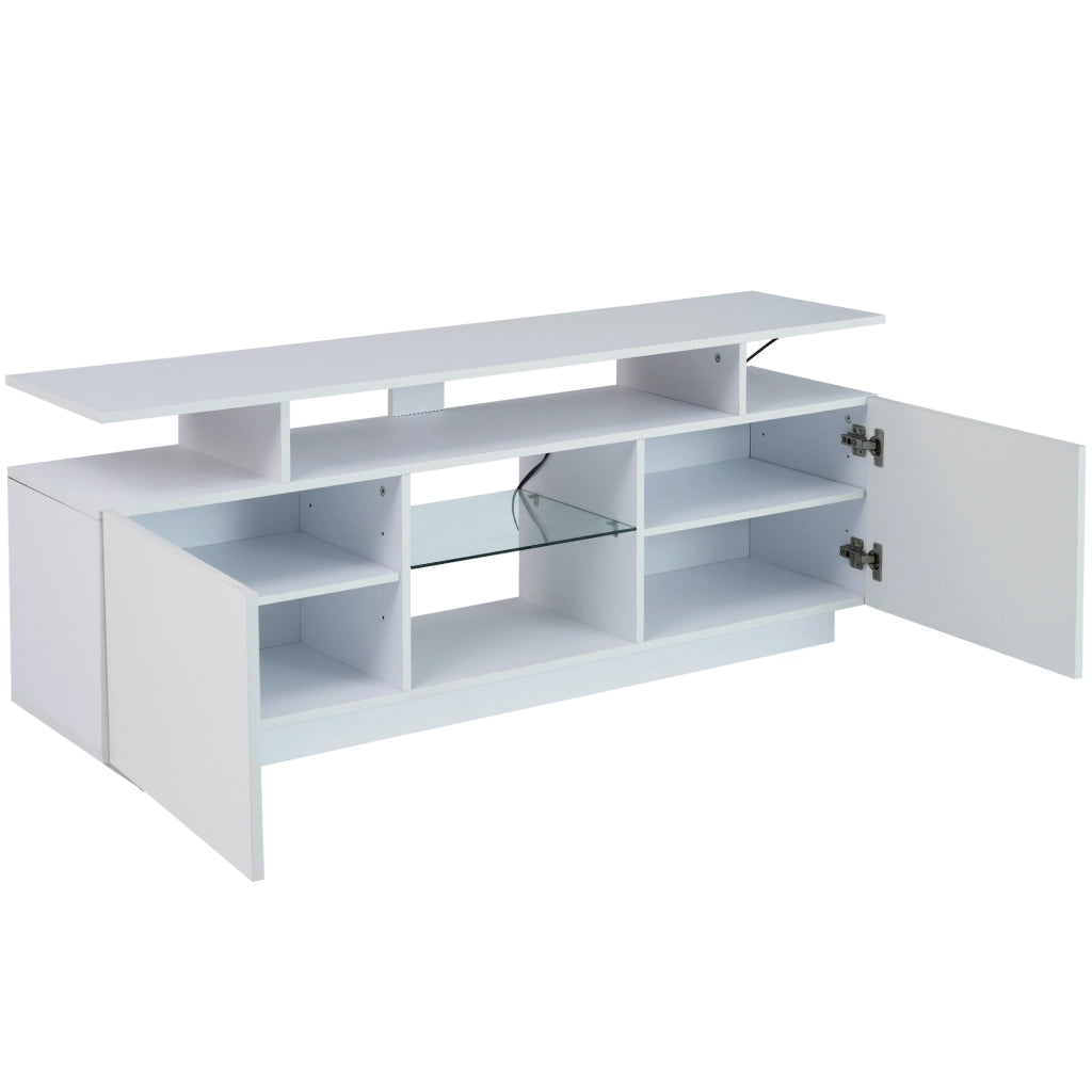 Mobile TV con 2 Ante e 5 Vani Aperti e LED Controllato da App; in Pannello Truciolare; Bianco; 140×35×55 cm