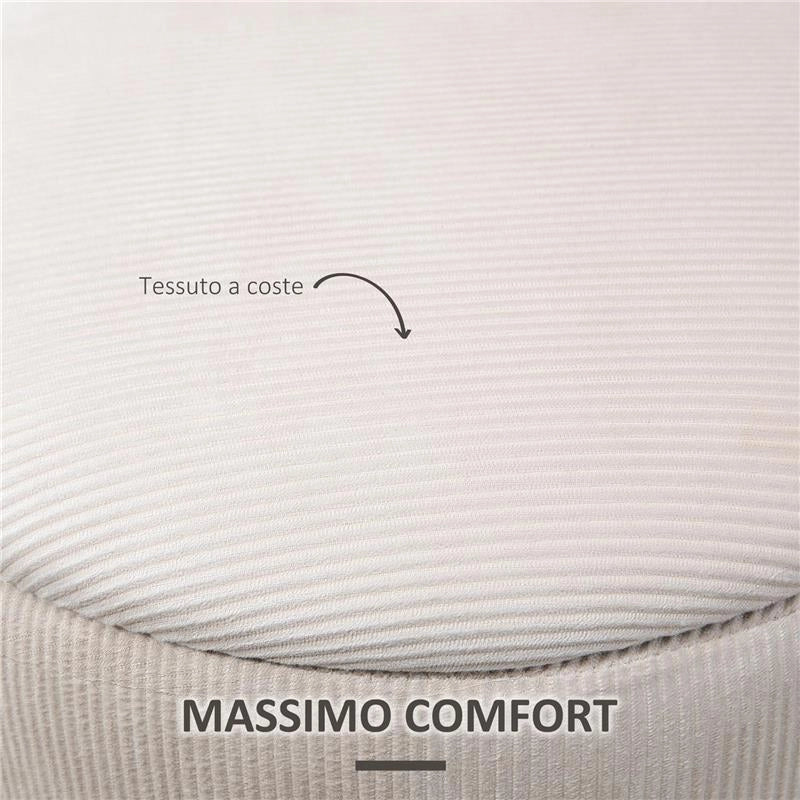 SET DI 2 POUF CONTENITORE SALVASPAZIO ROTONDI E IMBOTTITI IN VELLUTO A COSTE, BIANCO