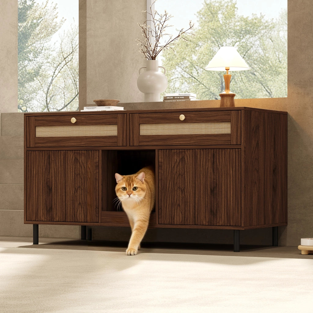 MOBILE PER LETTIERA Doppia porta 120x50x65 cm MDF Noce con tappetino raccogli-sabbia