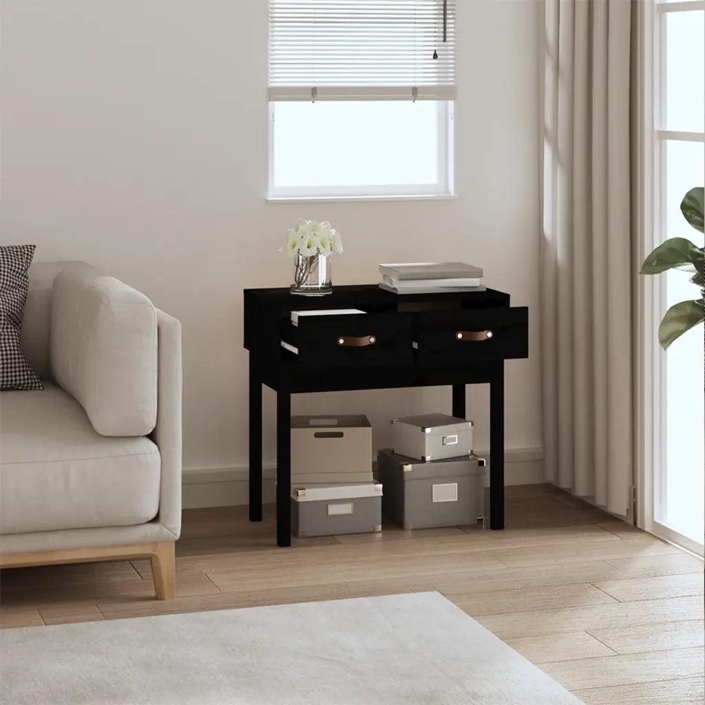 Tavolo Consolle Nero 76,5x40x75 cm in Legno Massello di Pino 821753