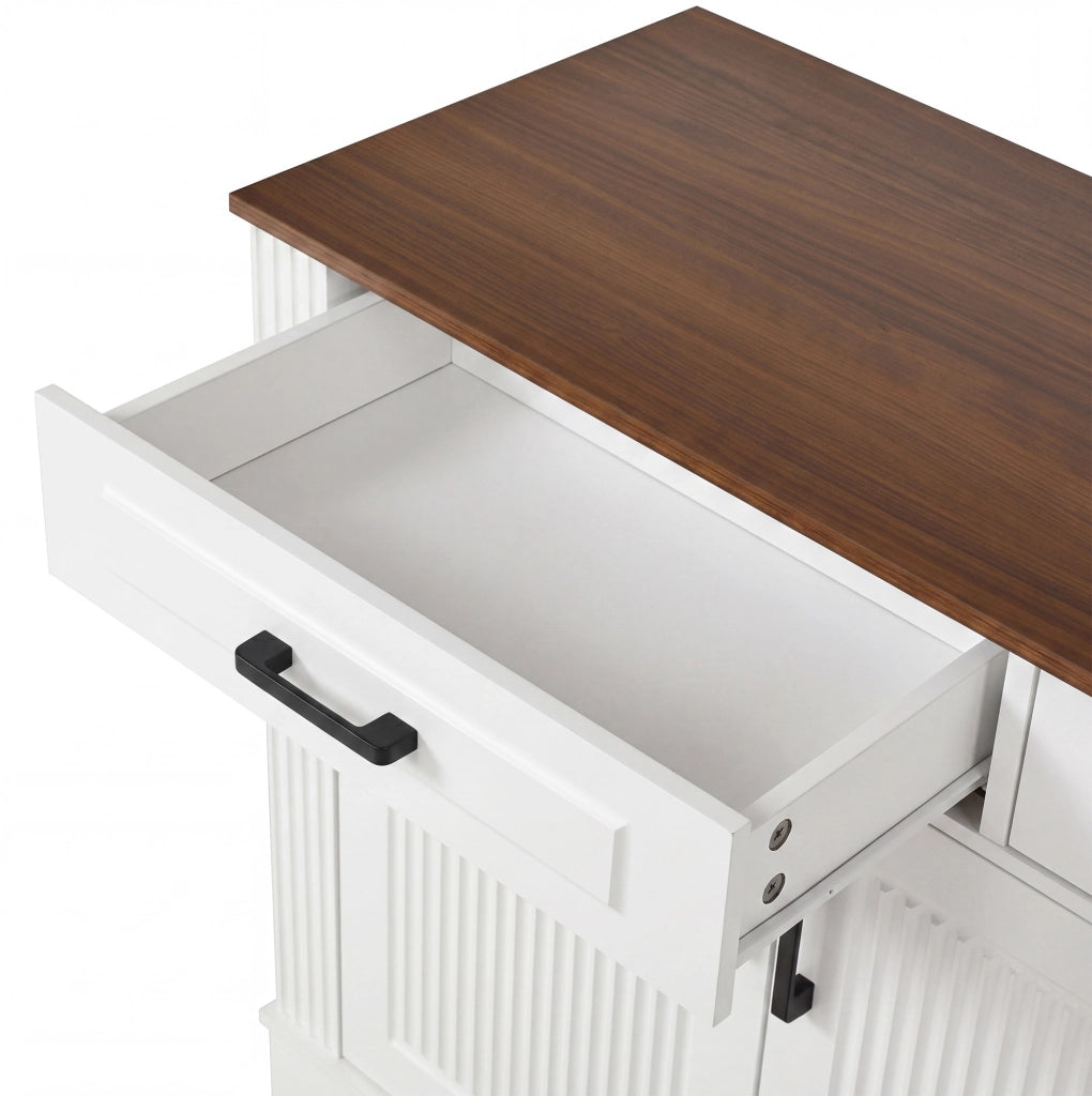 Sideboard moderno con 4 porte bugnate; 3 cassetti; 160x40x75 cm; MDF bianco