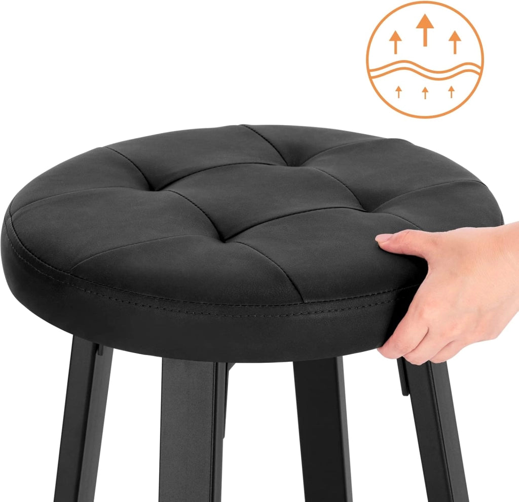 1 Sgabello da Bar con 4 Gambe e Poggiapiedi, Sedia Alta da Cucina in Metallo e PU, con Seduta Rotonda Φ 35,5cm, Carico di 120kg, Antracite, BH330an-1