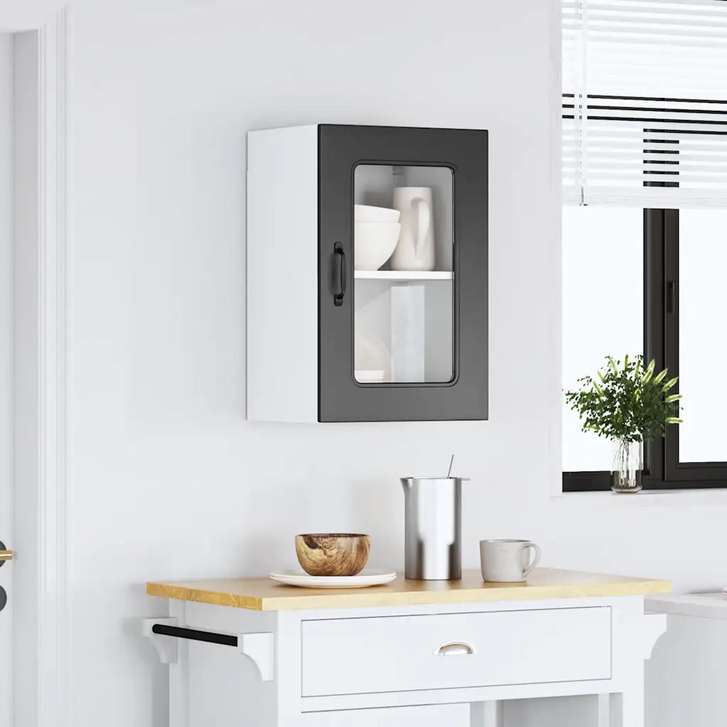 Pensile da Cucina con Porta in Vetro Kalmar Nero Truciolato 853528