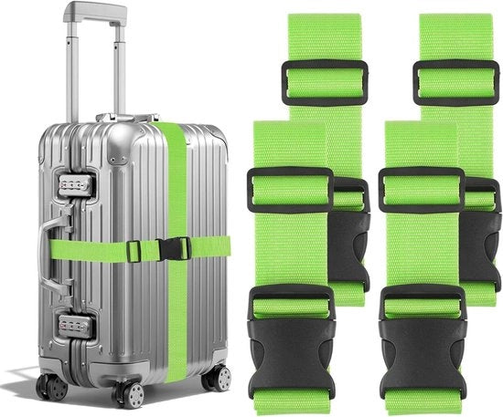 Set di 4 Cinture per Bagagli - Cinture per bagagli adattabili 5 x 200 cm - Protezione robusta - Verde