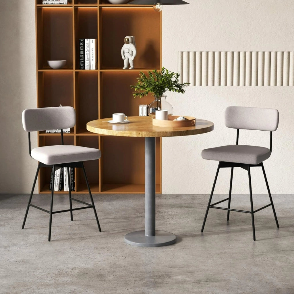 Set 2 sgabelli da bar girevoli 360¡ã con schienale, Poggiapiedi e struttura metallo Beige-Sgabelli da bar
