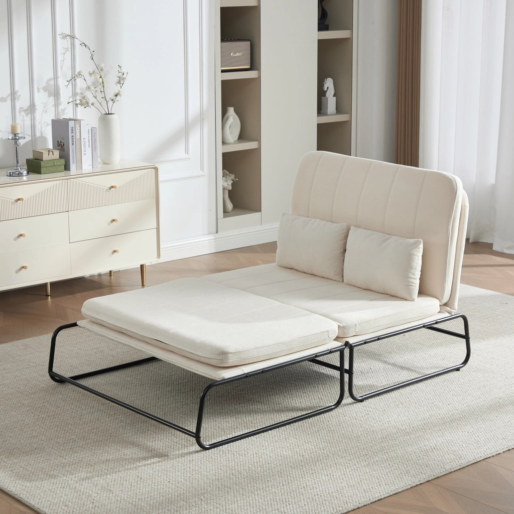 Klappsofa Beiger Chenille – Multifunktionales Zweisitzer-Sofa mit Metallgestell und Stauraum