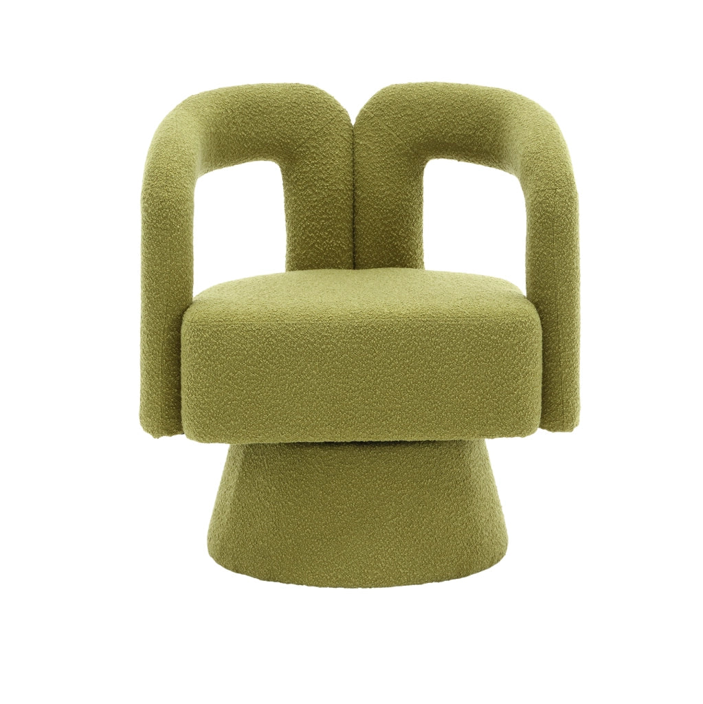 Poltrona girevole a 360° in tessuto bouclé verde oliva