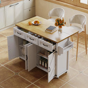 Isola Cucina con Piano Ribaltabile e Ruote ¨C Xylo ¨C Bianco, 4 Ante, 3 Cassetti, 140x43x90.5 cm