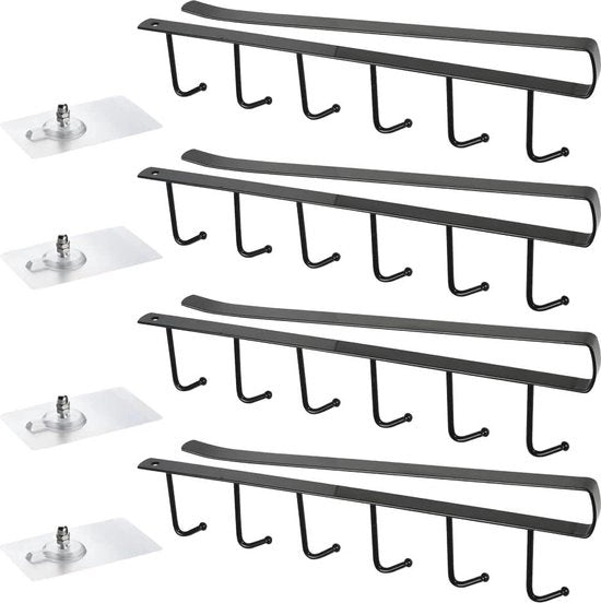 Set di 4 manici di appoggio senza perforazione - Kit di appoggio con viti ad adesivo - Supporto di attaccatura per utensili da cucina in nero