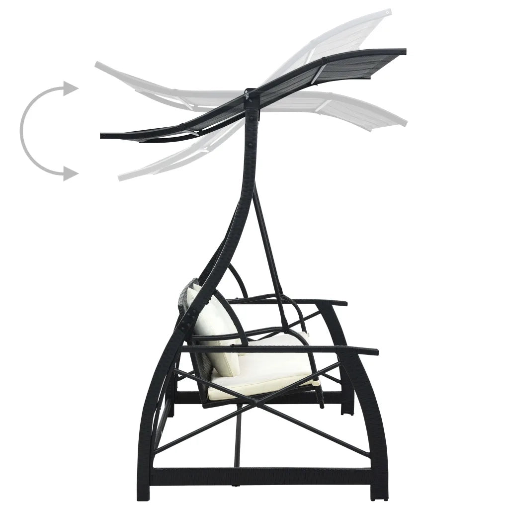 Dondolo da Giardino 3 Posti con Baldacchino in Polyrattan Nero 49228