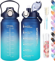 Ottimale flacone da 2 litri, con imbuto e contenitore per frutta, adatto per l'attività sportiva, bevande gassate, libero da BPA, impermeabile, flacone sportivo con marcatura del tempo per fitness, yoga e outdoor