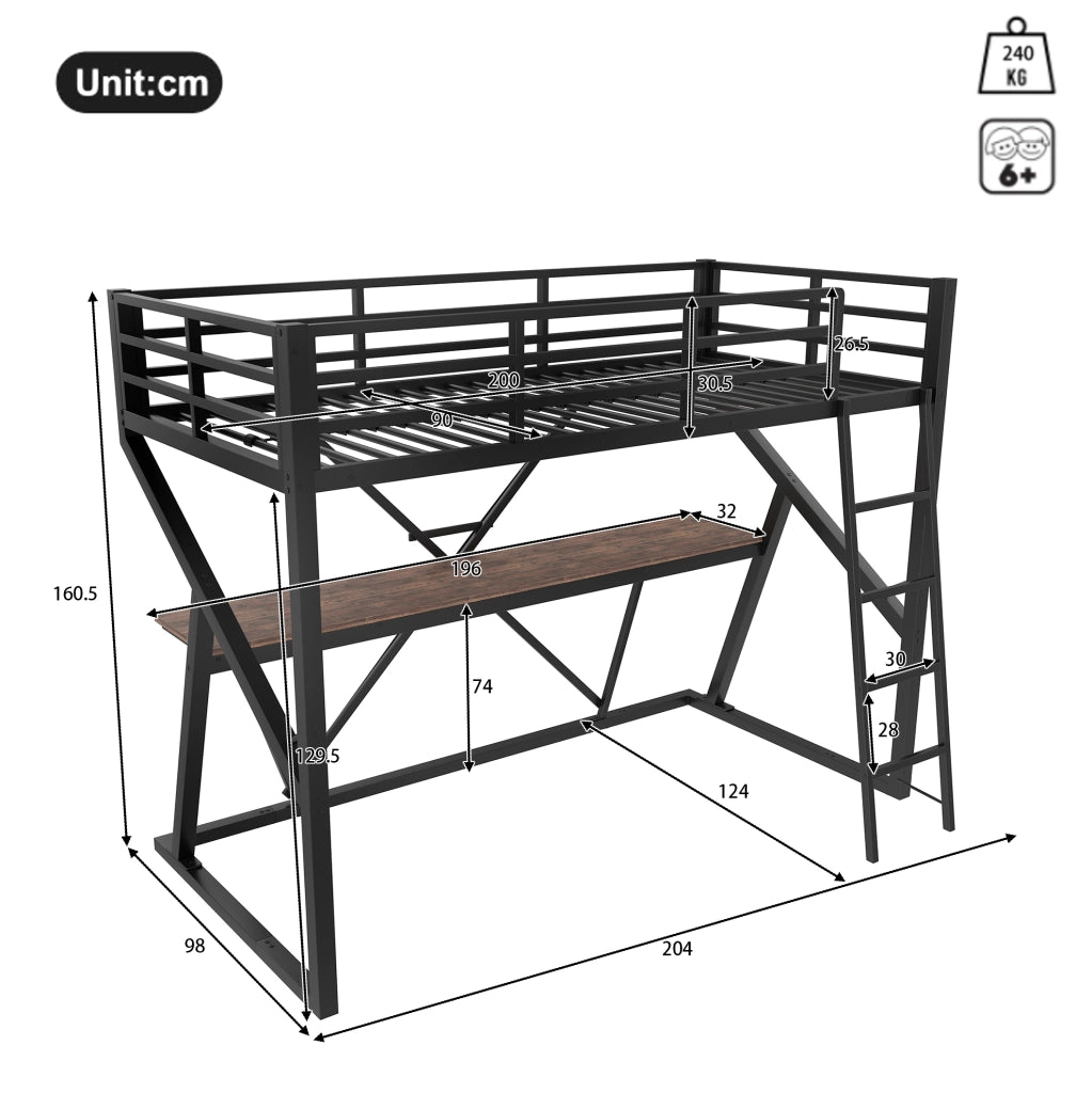 Letto a soppalco per bambini 90x200 cm con LED e scrivania