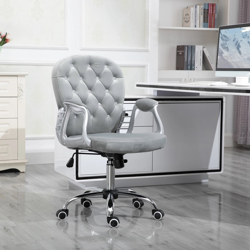 Sedia da ufficio in velluto con schienale e braccioli ¨C zephmum ¨C Grigio 60x60x93-103 cm