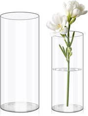 Set a due parti di vaso di fiori trasparente in acrilato, vaso cilindrico in plastica resistentente ai shock per fiori, decorazioni di matrimonio e DIY