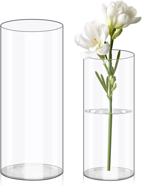 Set a due parti di vaso di fiori trasparente in acrilato, vaso cilindrico in plastica resistentente ai shock per fiori, decorazioni di matrimonio e DIY