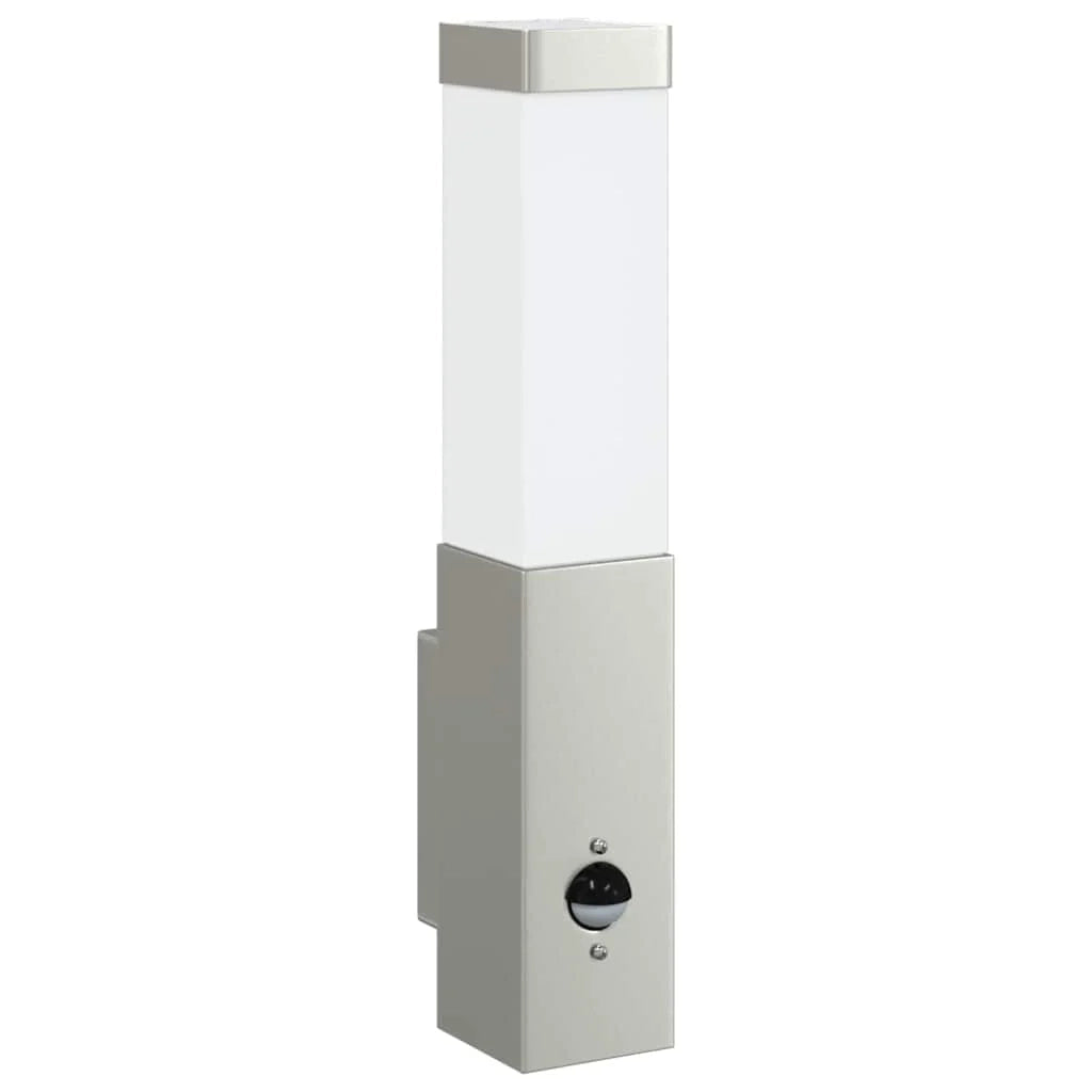 Moderna lampada da parete per esterni con sensore di movimento 10,5 x 6 x 33 cm acciaio inox argento 02_0056509