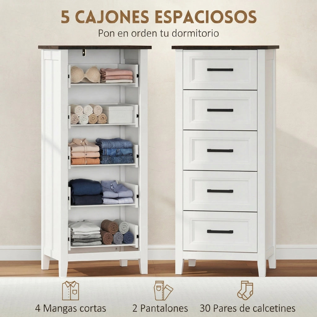 Cassettiera Stretto e Alto con Piano Effetto Legno per Spazi Piccoli ¨C Zephmum ¨C 45x35x106 Bianco